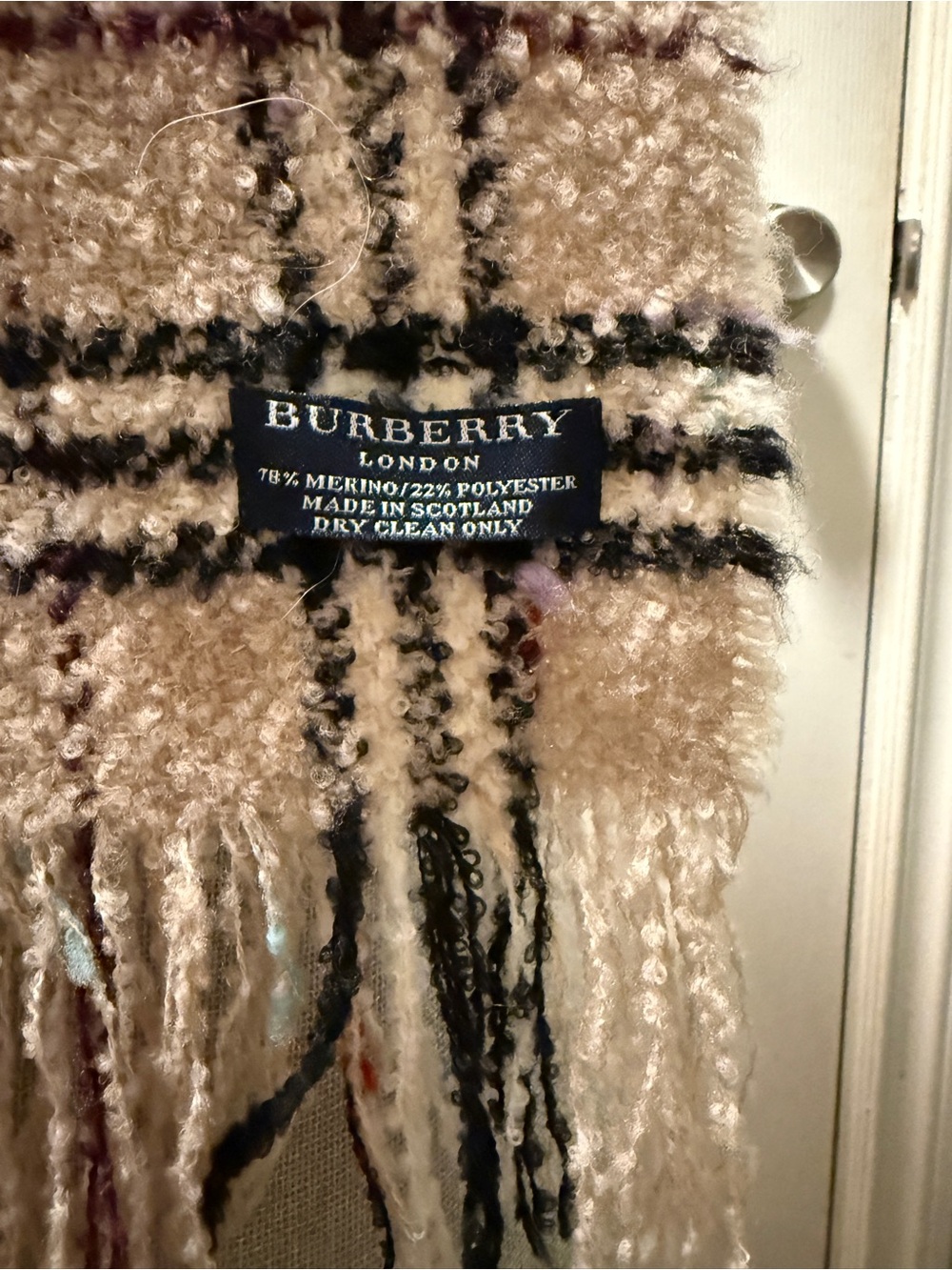 Burberry Cream Plaid Fringe Scarf - Picture 3 of 3
